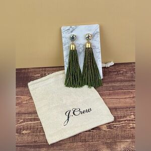 J Crew Green Tassel & Crystal Glow Earrings
